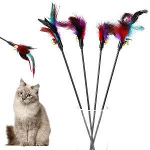 Cat Toys Colorful Feather Stick Kitten Interactive Toy 65cm With Bell Pet Cat Attraction Teasing Toys Fun Games Pet Cat Supplies