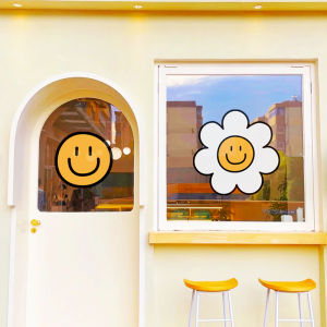 Beauty Salon Smile Face Glass Door Stickers Collision Prevention Decorative Window Decals PVC Material Home Decor Wall Stickers