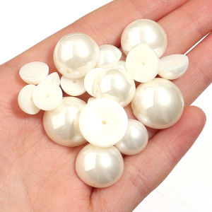 10-100pcs No Hole Half Round Imitation Pearl Beads Beige Semicircle Loose Beads Patch For DIY Women Girls Jewelry Accessories