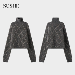 SUSHE | Alpaca Blended Jacquard High Collar Pullover Sweater