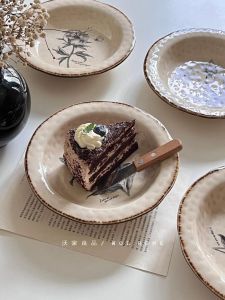 French Vintage Floral Ceramic Pasta Salad Soup Plate Deep Dish Home Use High Aesthetic Value round Shape China Origin