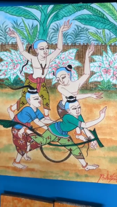 ภาพวาด กรอบรูป วินเทจ ภาพเพ้นท์ 30x40 cm เด็กเล่นม้าก้านกล้วย  แขวนผนัง งานศิลปะ วาดด้วยมือ