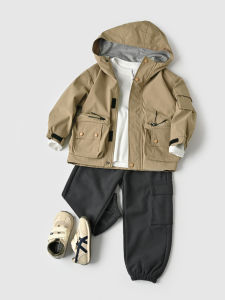 Trendy Double Layer Windbreaker Jacket for Kids Boys Girls Windproof Zipper Hooded Spring Autumn Style Childrens Clothing