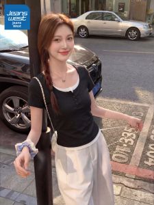 Jeanswest | Color Block Fake Two-Piece Short Sleeve T-Shirt Slim Fit