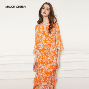 Romantic Orange Flower French Beach Slimming Dress