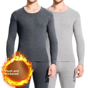 Thickened Fleece Warmth Underwear Set Mens Winter Cotton Thermal Wear Youth Long Sleeve Double Layered Cold Proof Pajamas