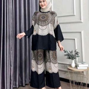 One Set Wanita Lengan 7/8 Terbaru Baju Dewasa Rayon Motif