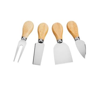 4 Set Pisau Keju Alat Makan Keju Baja Tahan Karat Pemotong Keju Pegangan Kayu Pisau Mini Pisau Mentega Spatula & Garpu