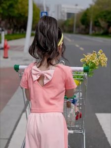 Girls Summer Suit 2026 New Short-sleeved Top + Wide-leg Pants Fashionable Childrens Backless Fashion Sportswear