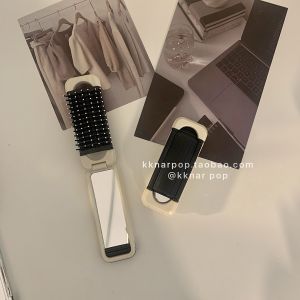 Portable Mini Folding Comb for Women High Aesthetic Value Korean Style Crack Pattern Compact Mirror Included Airbag Comb