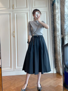 Hebe Style High Waist A-Line Mini Skirt for Women Black Spring Autumn New Light Maturity Hip Covering Umbrella Skirt Slimming over Knee