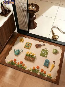 JIAYOUYA | Thảm Lót Cửa Phong Cách Vintage Thấm Nước Khô Nhanh Chống Bẩn Chống Trượt