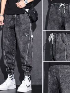 กางเกงยีนส์ทรงหลวมสำหรับผู้ชาย ฤดูใบไม้ผลิและฤดูใบไม้ร่วง กางเกงขายาวทรงฮาราจูกุ ทรงลำลอง เทรนด์ใหม่ กางเกงขายาวสไตล์เกาหลี