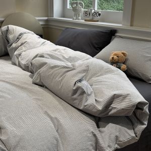 Soft Washed Cotton Stripe Mixed Matching Bedding Set 4pcs Queen Size Bedding Cover Duvet Cover Bedding Sheet Pillowcases