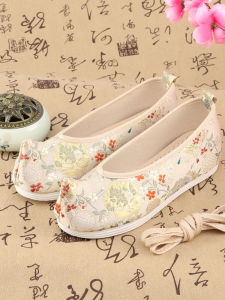 Spring Autumn Embroidered Shoes Womens Original Lift Head Bow Shoes Hanfu Shoes Match Ancient Costume Inner Heightening Old Beijing Cloth Shoes