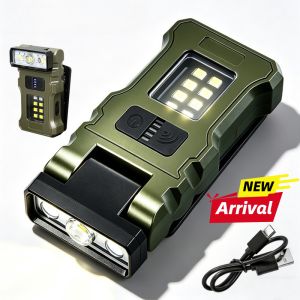 Portable LED Flashlight Super Bright Mini Rechargeable LED Tail Magnet Torch with COB Side Emergency Light for Camping Hiking
