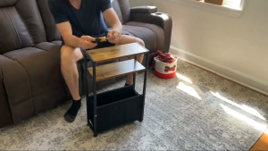 Side Table Slim Bedside Table End Table Sofa Table With Magazine Rack Fabric Basket Small Spaces Kitchen Storage Rack for Living Room Bedroom