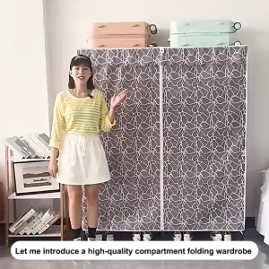 FurFi No-Assembly Fabric Wardrobe | Water & Dust Proof Wardrobe | Collapsible Steel Frame | Curtain-Type Wardrobe | Washable Cover