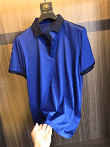 Mulberry Silk! Smooth and Anti-Wrinkle! Summer Men Export Business Casual Contrast Color Lapel Short Sleeve Polo Shirt