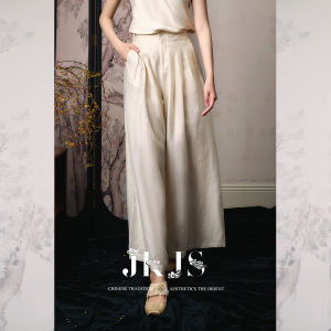 JK＆JS | New Chinese Style Wide Leg Pants Loose Fit Linen JKJS Lightweight Oxygen Trousers High Waist Ladies Fashion Spring Season