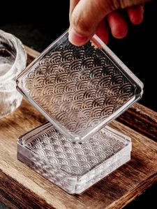 Square Glass Tea Mat Cup Coaster Tea Tray Heat Resistant Anti Slip Tea Set Table Tea Ceremony Accessories Small Tea Plate