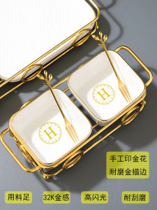 Elegant European Ceramic Fruit Tray Metal Four Grid Snack Plate High End Dry Fruit Dish Vintage Court Style Dining Utensils