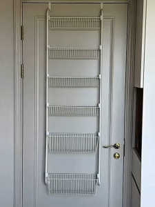 LivinEase Over The Door Storage Rack 4/6 Tier Hanging Basket Organizer No Drill Carbon Steel Shelf with Suction Cups for Kitchen Bathroom Pantry