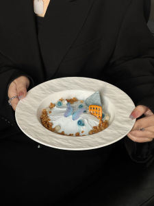 Elegant Pure Color Rock Pattern Ceramic Plate Western Dinner Plate Hotel Creative Dining Utensils Luxury Light Porcelain Soup Bowl