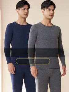 Mens Thickened Woolen Underwear Set Warm Fleece Lined Thermal Clothing Long Pants Pure Cotton Base Layer Winter Clothes