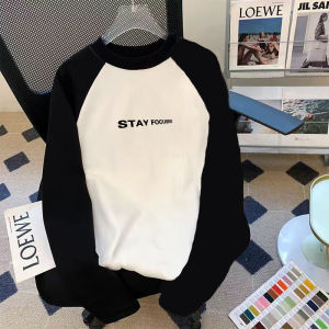 Pure Cotton Men Long Sleeves T-Shirt Ins American Patchwork Contrast Color Raglan Sleeve Tops Loose Easiest for Match Spring and Autumn Bottoming Shirt