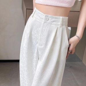 ใหม่สไตล์จีนสีขาวชุดผ้าซาตินกางเกงขากว้างสำหรับผู้หญิง 2024 ฤดูใบไม้ร่วงบางรุ่นแคบกางเกงขากว้างตรงกางเกงแฟชั่นเซ็กซี่