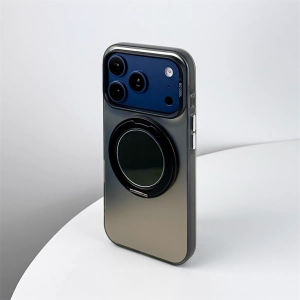 Real Anti knock For Magsafe Case For iPhone 17 Pro Max 15 16 Plus 15 14 13 12 Back Mirror Metal Rotating Bracket Stand Cover
