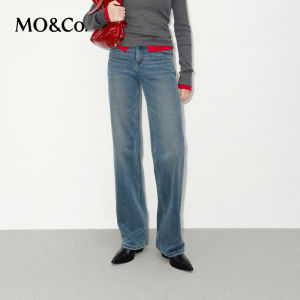 MO＆Co. Vintage Wash Handcrafted Blue Jeans with Lyocell Cotton Stretchy Straight Leg Womens Casual Fashion Jeans