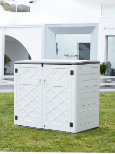 กันน้ํากลางแจ้ง Sunshine-Proof ความจุขนาดใหญ่ตู้สําหรับระเบียง/ลานสไตล์โมเดิร์น Minimalist พลาสติกวัสดุ