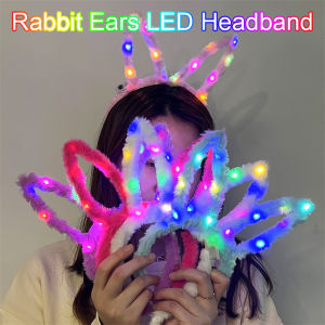 LED Glow Rabbit Ear Headband Cosplay Costume Luminous Hair Hoop Kid Halloween Christmas Cosplay Headwear Flashing Party Light Birthday Decoration Halloween Decoration