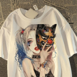 Sweet Cool Trendy Clown Female Pure Cotton Short Sleeve T-Shirt Male 2024 New Arrival Loose High Street Oversize Tops Summer