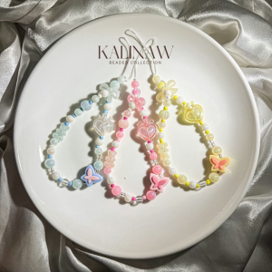 KALINAW PastelPuff Fairy Butterfly Heart Crown Glossy Beaded Keychain & Phone Lanyard