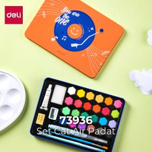 Deli Solid Watercolor Paint / Set Cat Air Padat Warna Terang Dengan Kuas Air Otomatis 73936-X