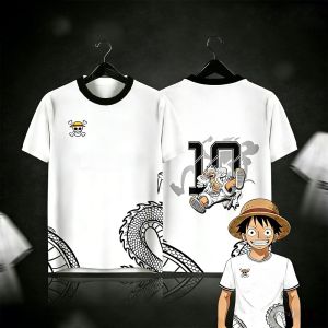 Bandai | Summer 2026 One Piece Lufei "fifth Grade Nika No. 10 Dragon Pattern" Trend Theme 3D Print Breathable T-shirt Adult Parents Top
