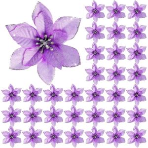 5Pcs Christmas Sparkling Artificial Flower Christmas Tree Decoration Fake Flower with Clip for Home Room Decor Navidad Accessory