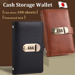 [100-days Challenge] Wallet For Paper Bills With Passwork Lock High-quality Leather Money Wallet Organizer Waterproof Wear-resistant Scratch-resistant Money Saving Binder Envelope Money Cash Organizer Bill Check Storage Book Savings Wallet Challenge