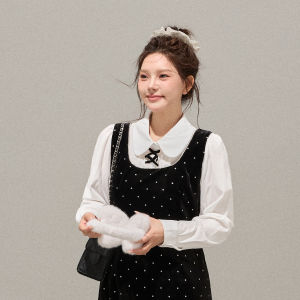 ZHANGDAREN | Đầm Giảm Cân Sweet Sensation cho Phụ Nữ Plus Size Cổ Bé Đốm Velvet