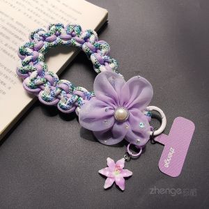 Zengge Fashion Braided Phone Strap Nylon Mesh Flower Decorations Womens Style Mobile Phone Case Accessories Anti-Loss