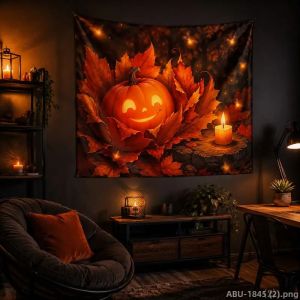 VIKAMA Halloween Bí Ngô Lá Phong Lightning Tấm Thảm Trăng Ma Quái Thiết Kế Treo Tường Cho Phòng Ngủ Thẩm Mỹ Trang Trí Tiệc Polyester