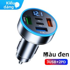 Bộ Sạc Ô Tô USB C 100W 5 Cổng Sạc Nhanh Với 3 Cổng USB Và 2 Cổng PD Type C Dành Cho Điện Thoại iPhone Huawei Samsung Xiaomi