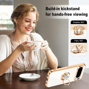 สำหรับ Google Pixel 10 Pro XL ขาตั้งเคสที่มีห่วงสำหรับถือชุบทองหรู TPU นุ่มป้องกันรอยขีดข่วนเคสสำหรับ Google ขาตั้งแบบบาง Google Pixel 10เคสพิกเซล10 Pro พิกเซล9 Pro XL/9A/8 Pro/8A/7 Pro/7A