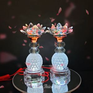 Đèn Thờ Hoa Sen LED 7 Màu CHÂN THIỆN MỸ Vật Phẩm Trang Trí Bàn Thờ Bằng Pha Lê HSPL-26