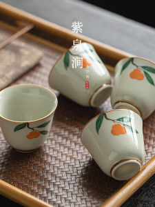 Hand-Painted Persimmon Glazed Undercolor Single Tea Cup Ceramic Tea Mug Chinese Style Ceramic Dinnerware from Mainland China