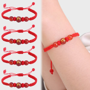 【♡Lovely girls house♡】สร้อยข้อมือจักรราศีมังกรสำหรับผู้หญิงผู้ชายเครื่องประดับสายรัดข้อมือปรับได้ทำด้วยมือเชือกนำโชค