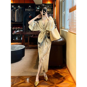 SHANGSHA | Summer Elegance Elegant Artistic Dyed Printed Dress